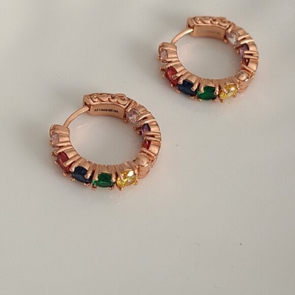 Gorgeous Vintage Rose Gold Rainbow Gemstone Crystal Hoop Earrings Multicolour - Picture 3 of 12